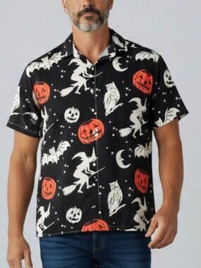 NEW‎ Garamode Halloween Button Front Shirt Mens Size XL Black NWT